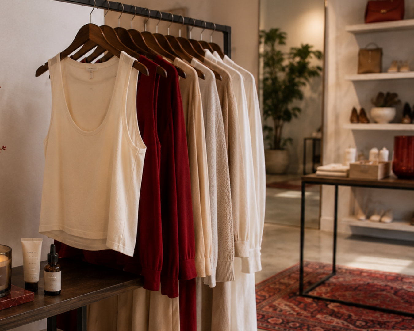 A dedicated shelf or fixture introducing a complementary brand.