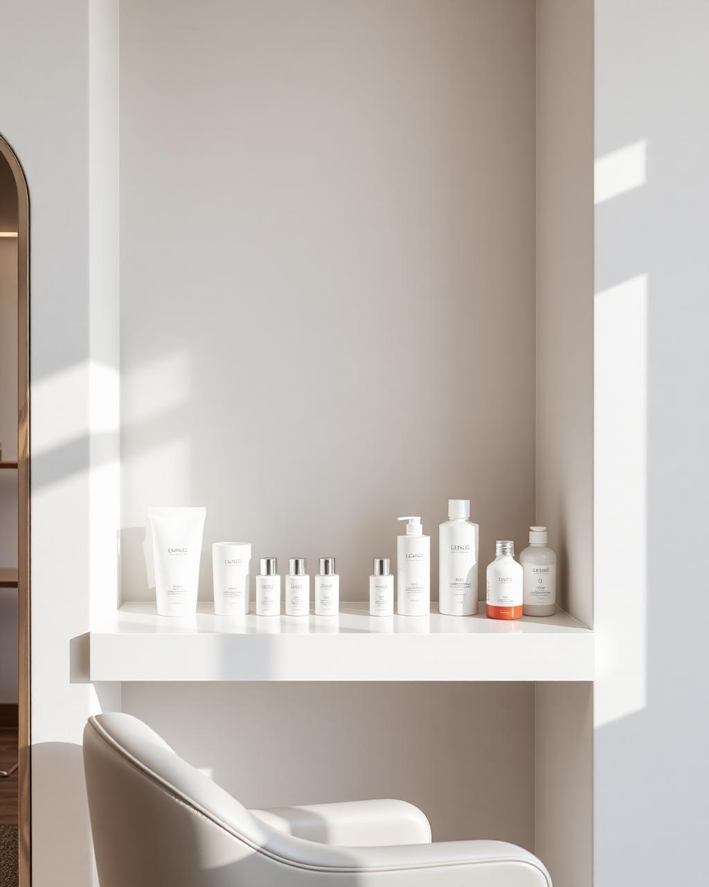 Curated beauty products incorporated into the reception area.